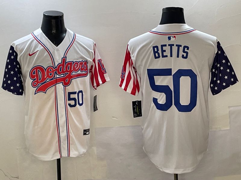 Men Los Angeles Dodgers #50 Betts White a generation of national flags Joint name 2025 Nike MLB Jersey style 4->los angeles dodgers->MLB Jersey